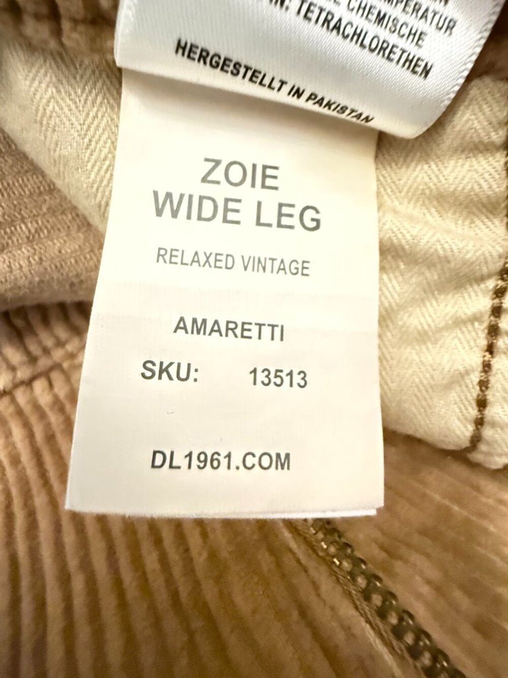 DL1961 Zoie Wide Leg Corduroy Pants Amaretti Size 28 NWOT - Picture 7 of 7